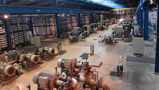 Inside the desalination plant which will ramp up to full capacity this week. Picture: AAP/ Keryn Stevens