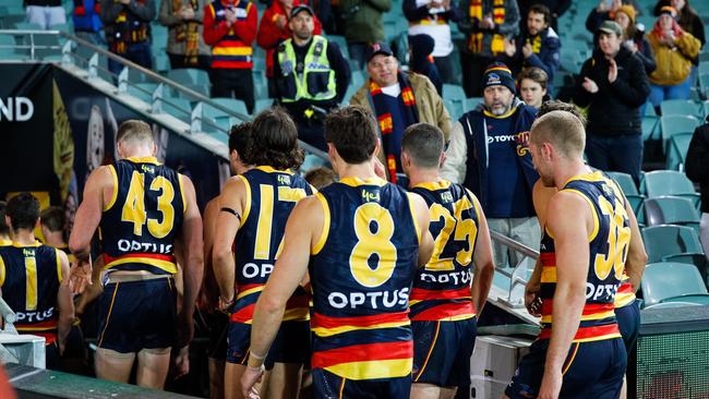 Crows players leave Adelaide Oval after playing St Kilda in July. Picture: Daniel Kalisz/Getty