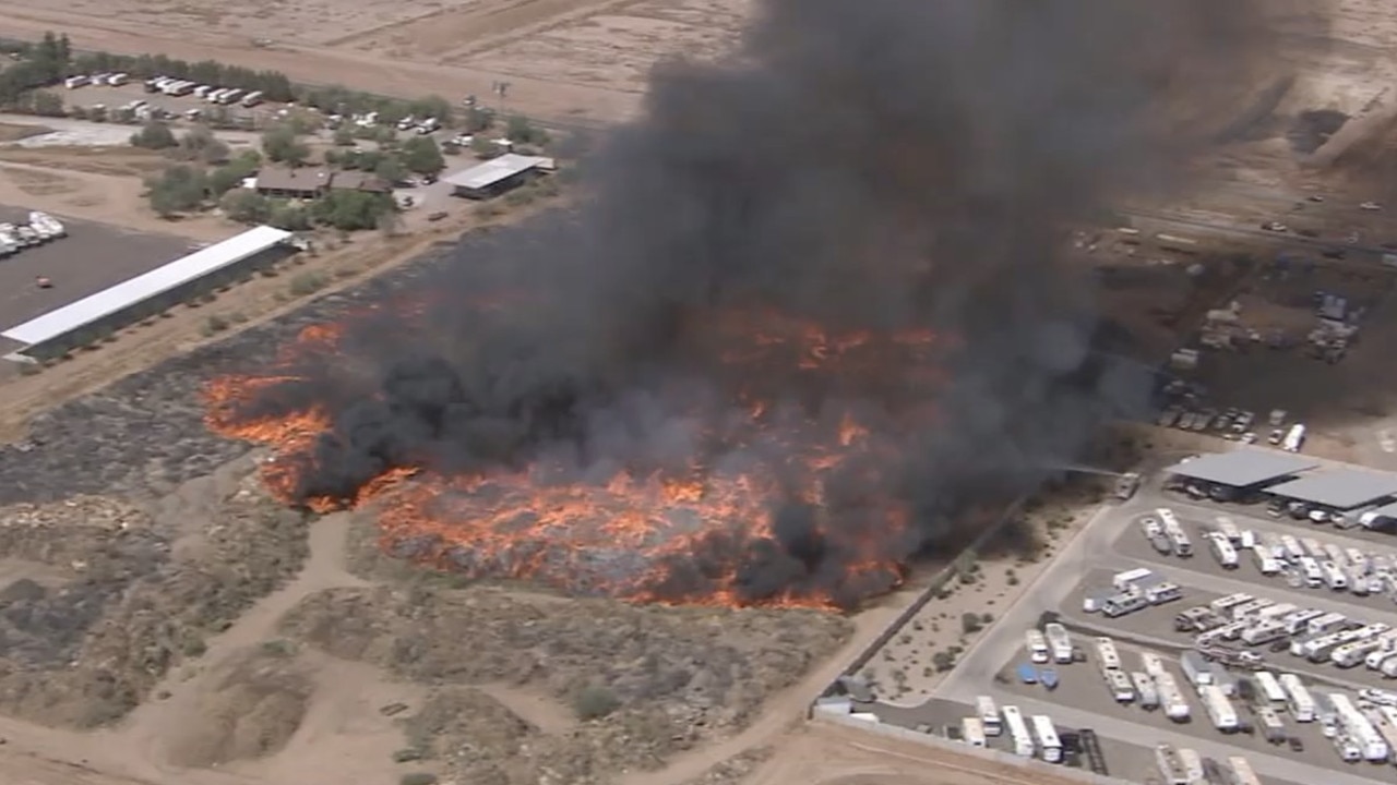 Images of the industrial compost heap fire in Arizona. Picture: KNXV