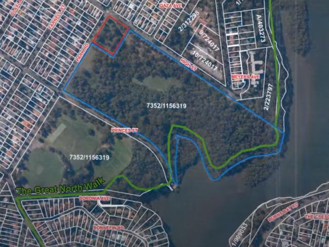 An overview of the land claim area, covering the northern half of Boronia Park.