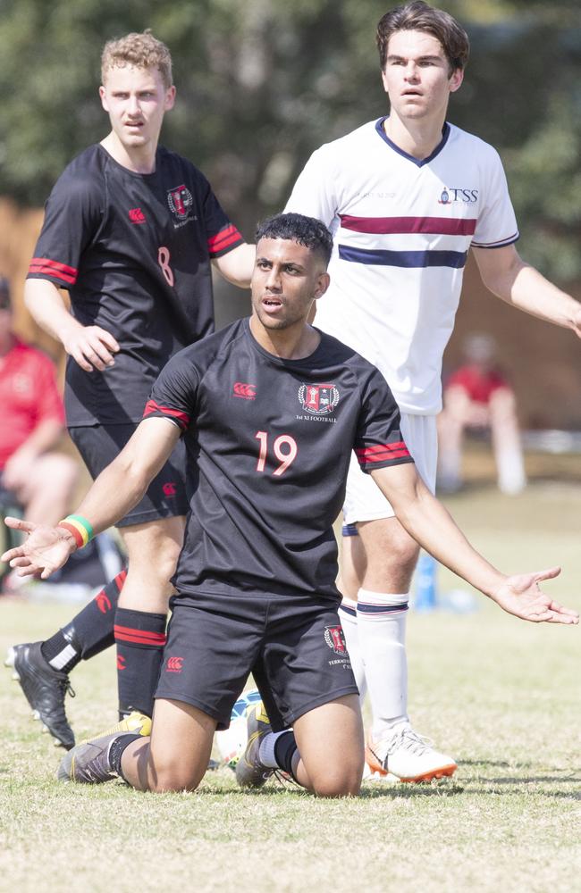 GPS First XI Football. St Joseph's Gregory Terrace vs The Southport School. GT #19 Solomon Weldermariam. 5 September, 2020. Picture: Renae Droop