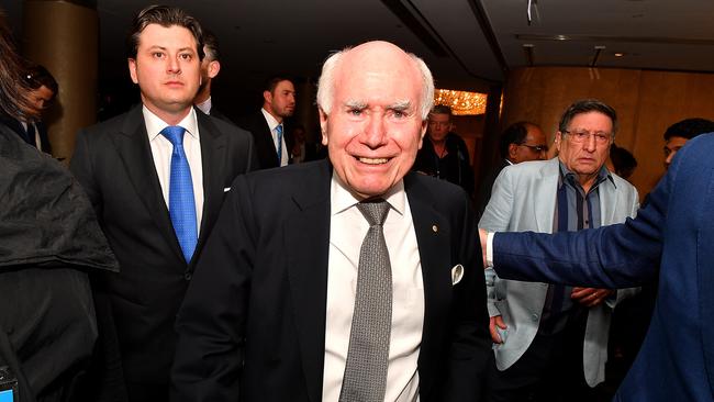 Former Australian Prime Minister John Howard arrives at the Federal Liberal Reception at the Sofitel-Wentworth hotel in Sydney. Picture: AAP