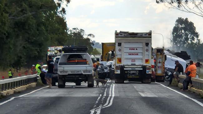 Emergency services on scene of the Bajool crash.