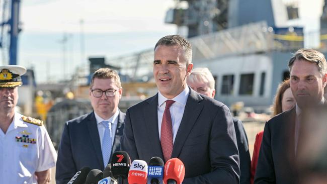 South Australian Premier Peter Malinauskas after signing a co-operation agreement to build the AUSKUS submarines at the Osborne Naval Shipyard. Picture: NCA NewsWire / Brenton Edwards