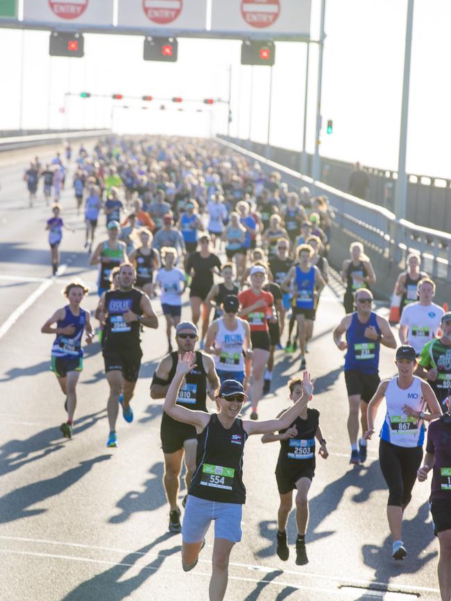 Run the Bridge Fun Run 2020 across Tasman Bridge. Picture: RICHARD JUPE