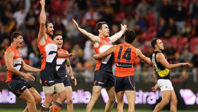 Jeremy Cameron kicks the matchwinning goal against Richmond.