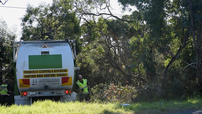 The JJ Richards truck ended in bushes at the side of the highway and was wedged between tree branches. Picture: Nicole Garmston