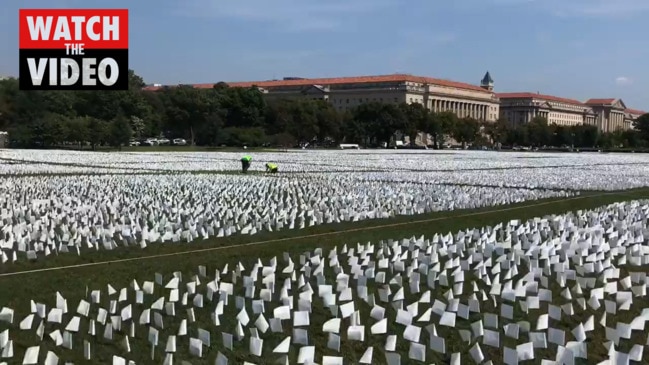 A sea of white flags,one for every person who died from coronavirus in the US