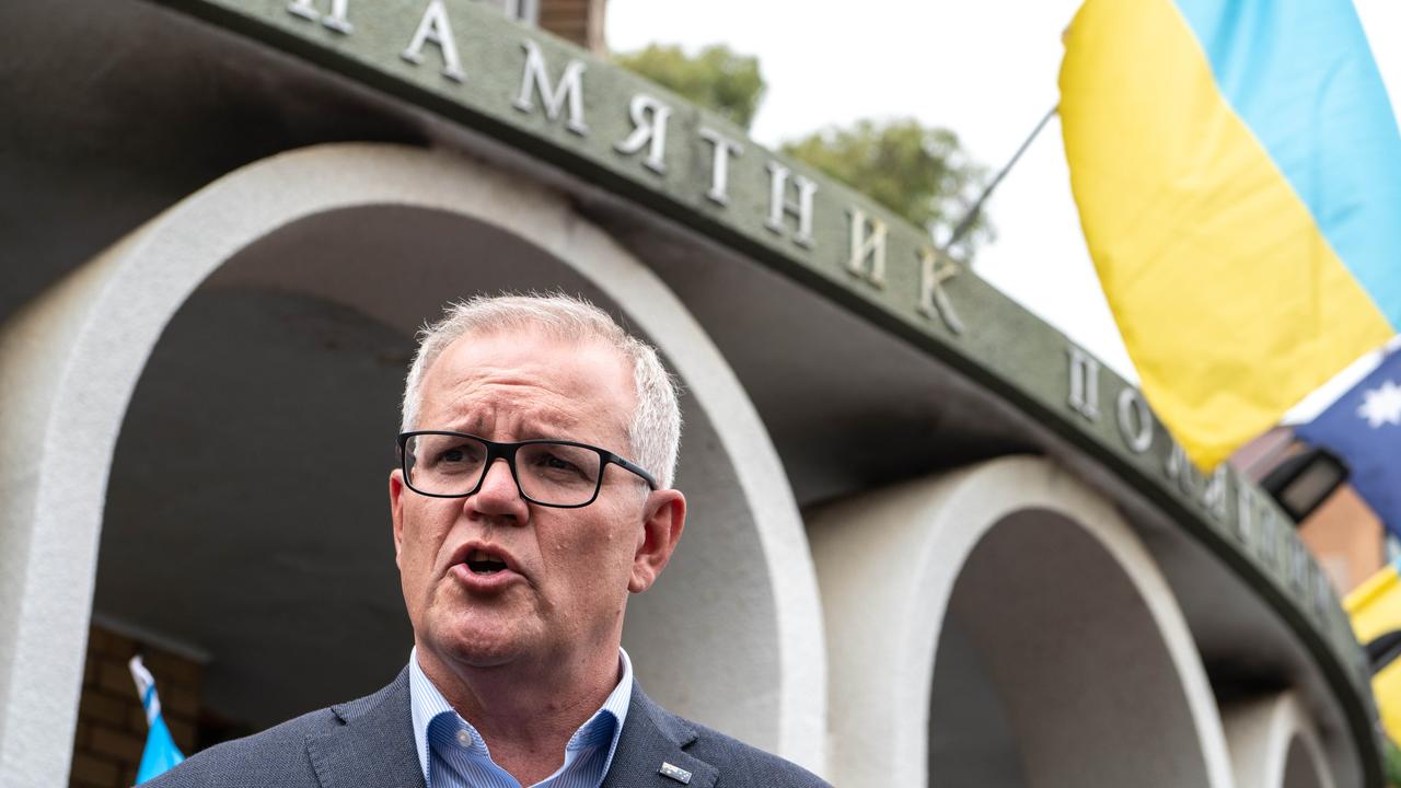 Prime Minister Scott Morrison attended a vigil at St Andrews Ukrainian Church in Sydney on Sunday. Picture: NCA NewsWire / Flavio Brancaleone