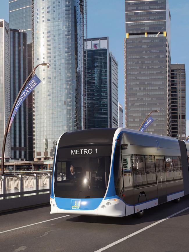 Brisbane Metro will use long, bi-articulated buses. Picture: Brisbane City Council.