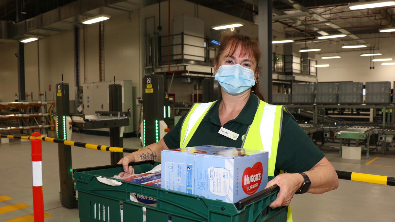 The new high-tech systems in the back of the Carrum Downs store will help ship more home deliveries across the southeast of Melbourne. Picture: Leigh Henningham