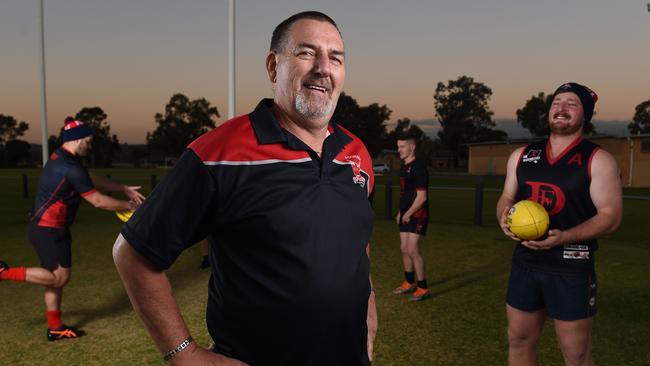 Pooraka Football Club president Keith Whales in 2020 with then A-grade captain Brad Batten (right). Picture: Naomi Jellicoe