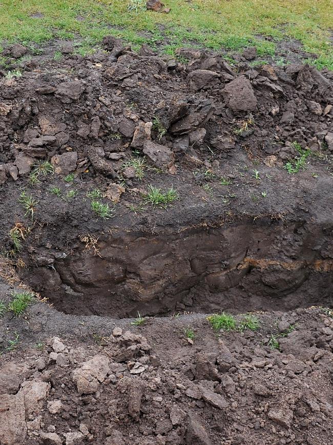 The grave that Darren Saltmarsh dug in backyard.