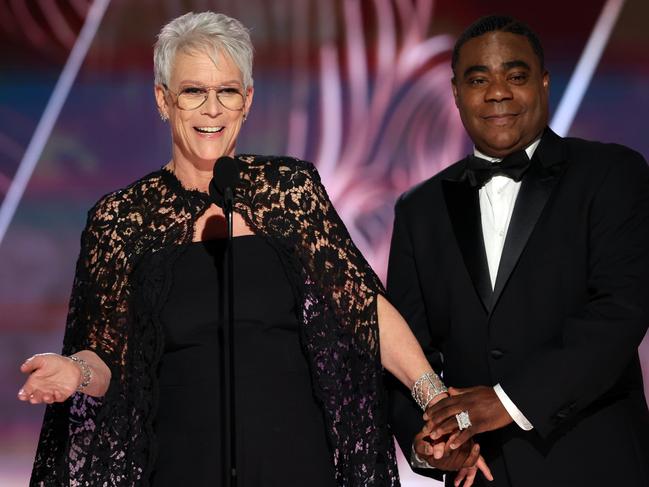 Hollywood legend Jamie Lee Curtis (with Tracy Morgan at the Golden Globes) has been nominated for Everything Everywhere All at Once. Picture: Getty Images