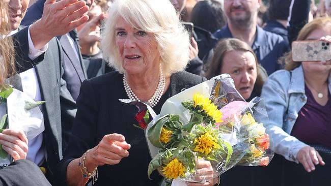 Camilla, Queen Consort, with the crowds. (Photo by Neil P. Mockford/Getty Images)