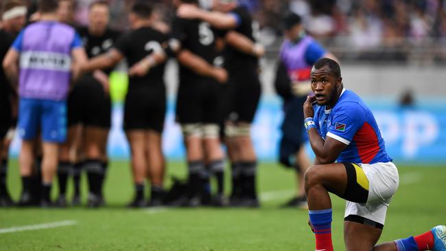 Beaten... but not embarrassed. Namibia put in a mighty first half effort against New Zealand. Picture: AFP