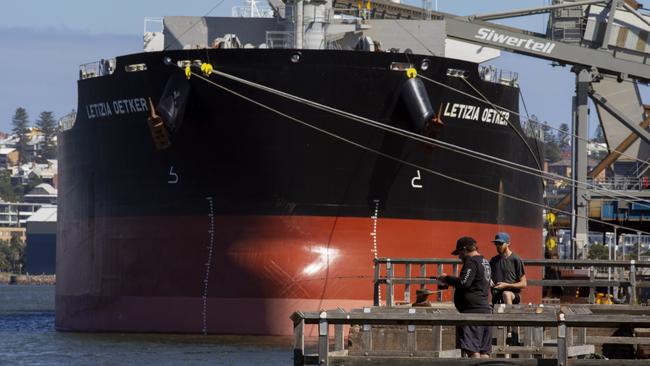 A grain-laden vessel at the Port of Newcastle. Picture: Peter Stoop.