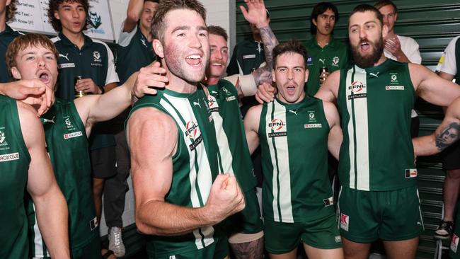 EFNL 2025: Wantirna South sings the song after a big win over Lilydale. Picture: Davis Harrigan