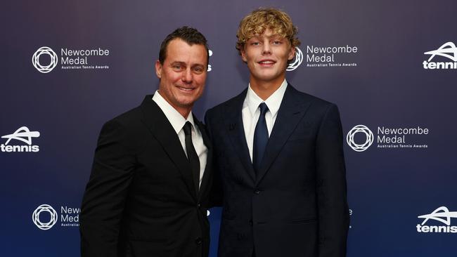 Cruz Hewitt, 15, is already taller than his dad Lleyton. (Photo by Graham Denholm/Getty Images for Tennis Australia)