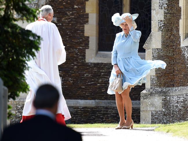 Camilla, Duchess of Cornwall arrives to the Church of St Mary Magdalene on the Sandringham Estate for the Christening of Princess Charlotte of Cambridge on July 5, 2015 in King’s Lynn, England. Picture: Getty