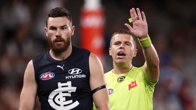 Carlton’s Mitch McGovern stands on the mark. Picture: Michael Klein