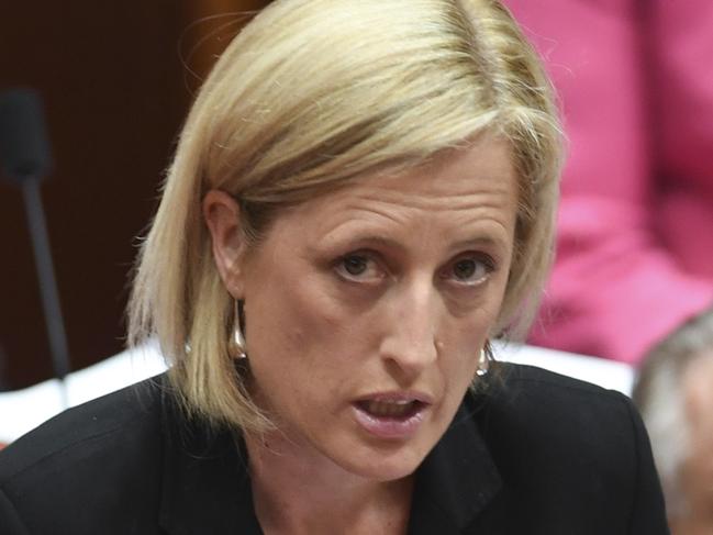 Labor Senator Katy Gallagher addresses the Senate as she refers herself to the Court of Disputed Returns in the Senate chamber at Parliament House in Canberra, Wednesday, December 6, 2017. (AAP Image/Lukas Coch) NO ARCHIVING