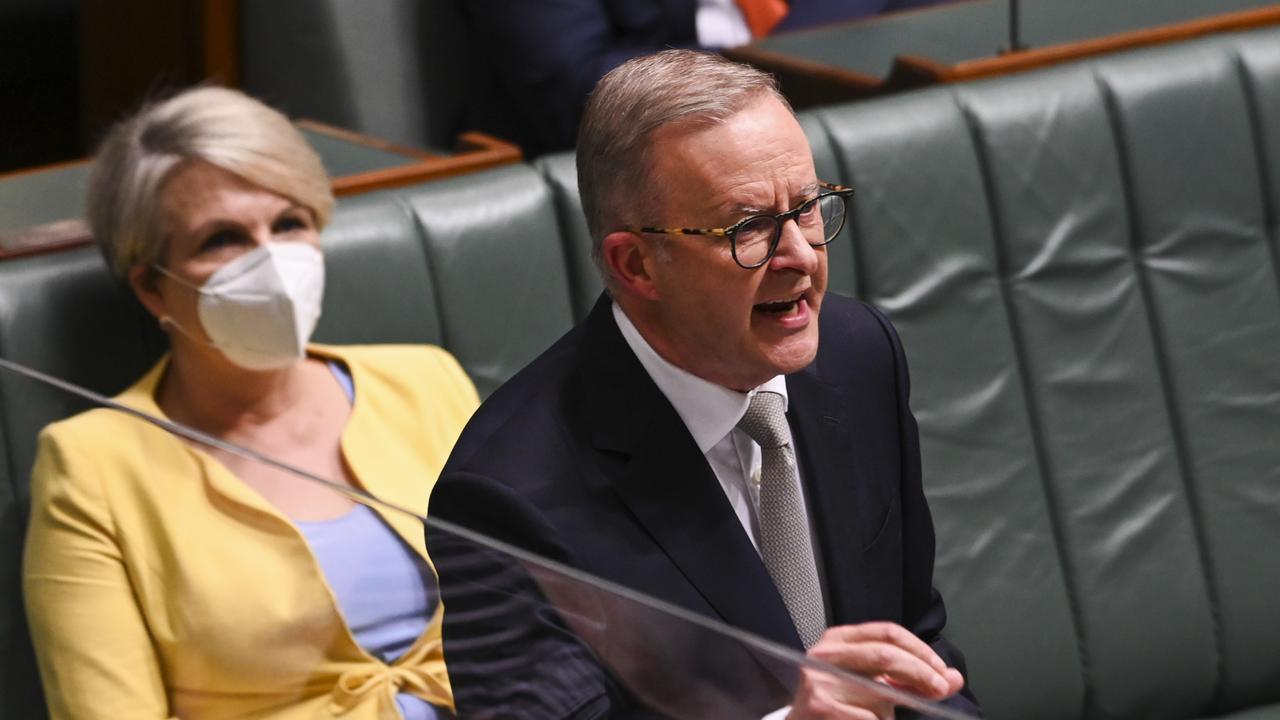 Labor and opposition leader Anthony Albanese delivers his budget reply speech on March 31, 2022 in Canberra, Australia. (Photo by Martin Ollman/Getty Images)