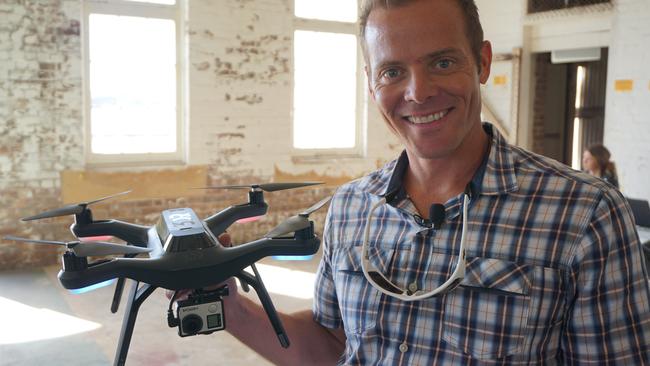 Colin Guinn, 3D Robotics senior vice president at Cockatoo Island with a Solo drone