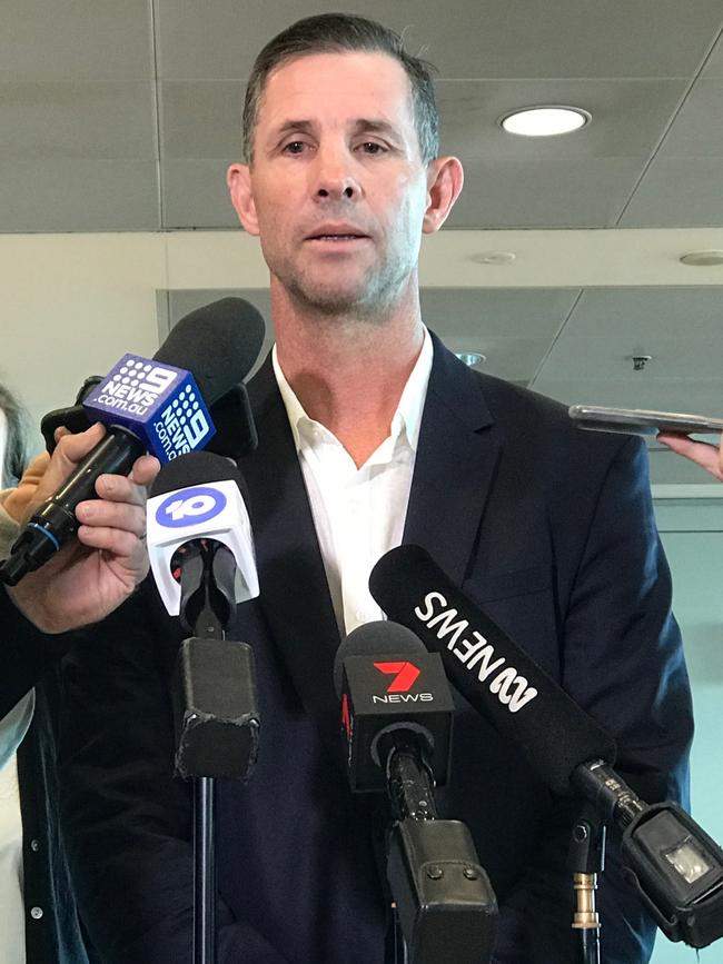 Coyne confronts media at Sydney airport. Picture: Toby Zerna