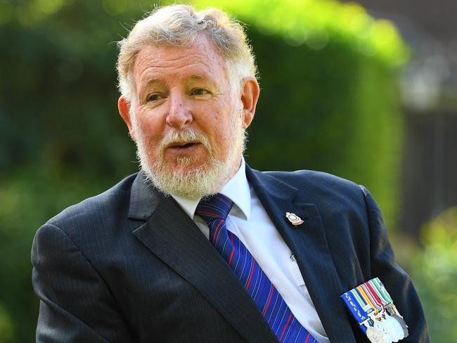 Returned & Services League of Australia Victorian President Dr Robert Webster OAM poses for a photograph following a press conference at in Melbourne, Friday, April 24, 2020. The Government is topping up this years ANZAC appeal by $1.5m to support RSL's and veterans. (AAP Image/James Ross) NO ARCHIVING