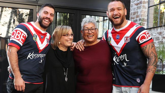 Tedesco with mum Rosemary, and Waerea-Hargreaves with mum Karen. (Brett Costello)