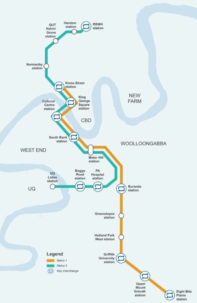 The planned route of the revamped Brisbane Metro.