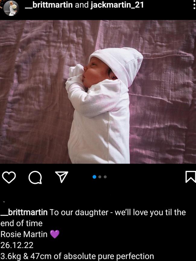 Jack Martin shares news of his family's new arrival.