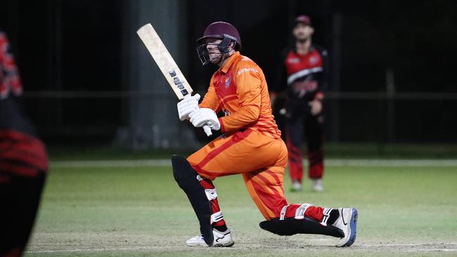 Piccones Badgers batsman Jake Roach made 35 runs of 13 balls in the Barrier Reef Big Bash grand final match against the Twomey Schriber Thunder at Griffiths Park, Manunda. Picture: Brendan Radke