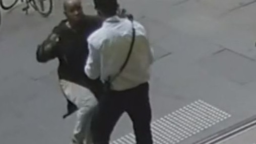 CCTV footage shows a security guard being stabbed in the neck by Hassan Khalif Shire Ali. Picture: Nine News