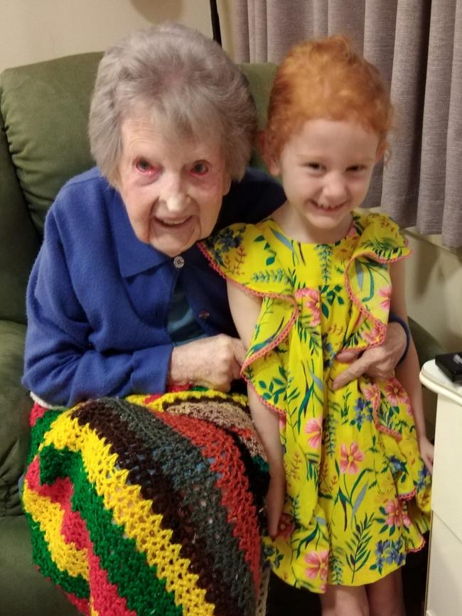 Doris Twomey nee Weale was born on January 16, 2016 and has celebrated her 105th birthday. Pictured here with her great-granddaughter.