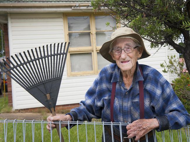 Ted Wale, at 104 gardening outside of his Cabramatta West home.