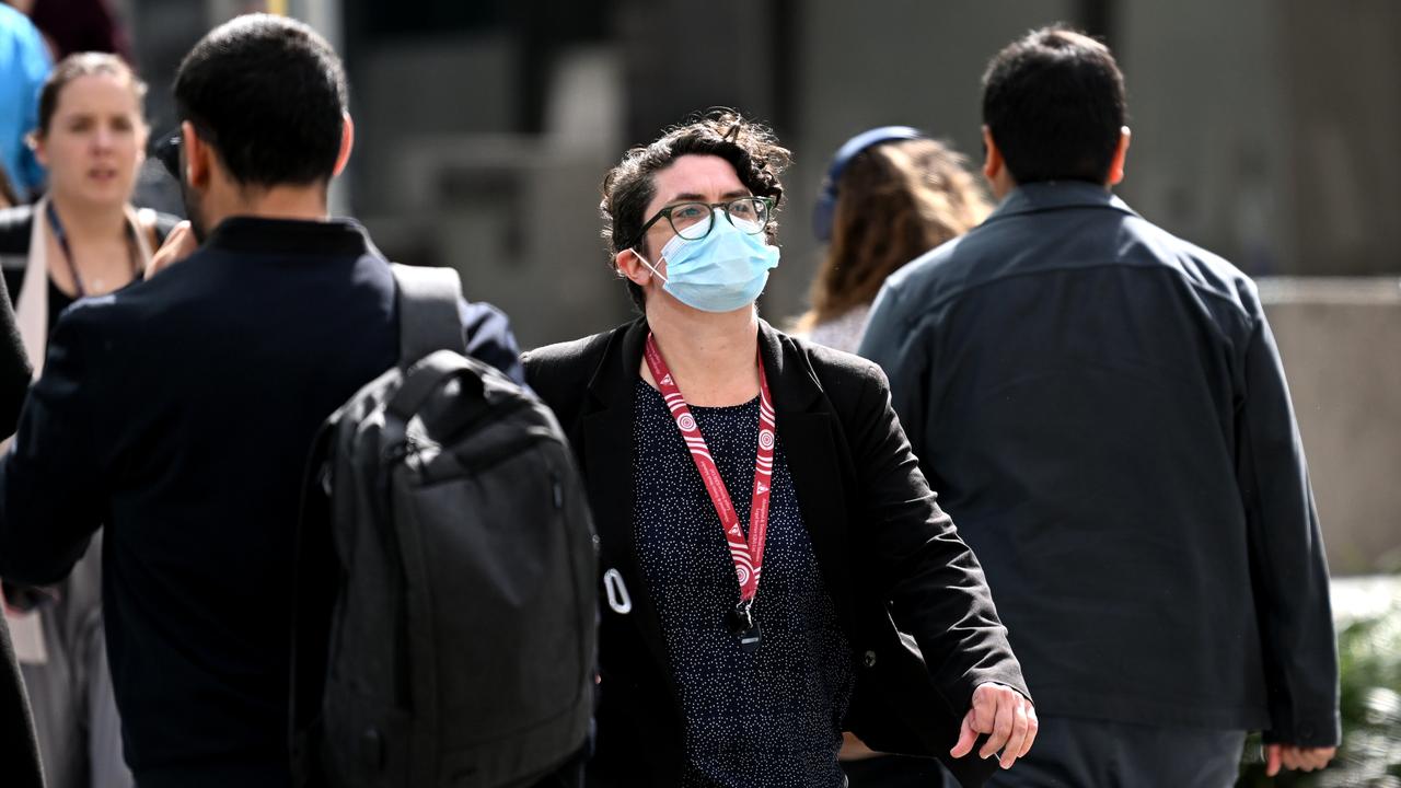 People have been encouraged to wear masks and work from home in light of rising Covid cases. Picture: Dan Peled/NCA NewsWire