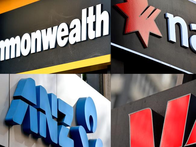 A composite image of signage of Australia's 'big four' banks ANZ, Westpac, the Commonwealth Bank (CBA) and the National Australia Bank (NAB) signage in Sydney, Saturday, May 5, 2018. (AAP Image/Joel Carrett) NO ARCHIVING