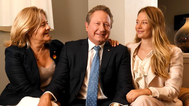 Andrew Forrest, wife Nicola and daughter Grace, who are all involved in the Minderoo Foundation. Picture: Tricia Watkinson