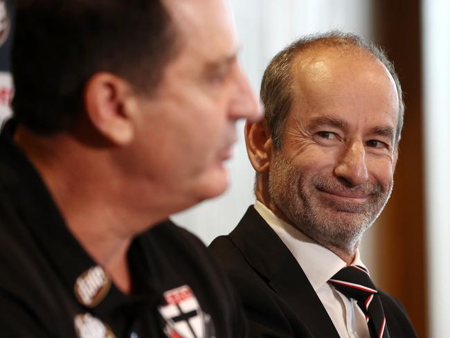 St Kilda president Andrew Bassat and coach Ross Lyon. Picture: Michael Klein