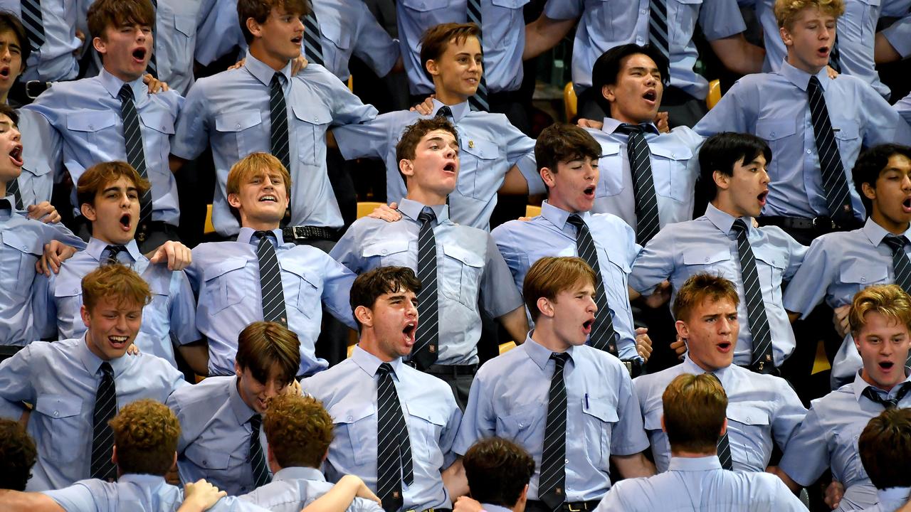 Brisbane Grammar school support their team. Action from the GPS swimming championships. Thursday March 10, 2022. Picture, John Gass