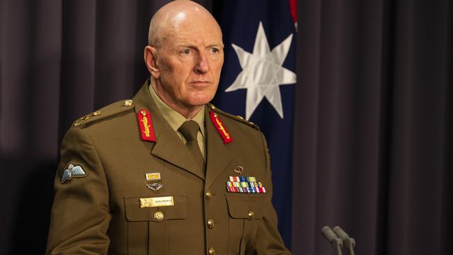 Lieutenant General John Frewen at a press conference at Parliament House. Picture: NCA NewsWire / Martin Ollman