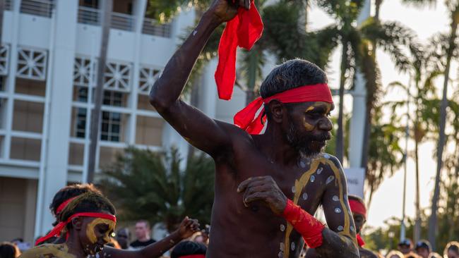 Kenbi Dances from Belyuen community at the Northern Land Council 50 Year Anniversary Concert in State Square, Parliament House, Darwin. Picture: Pema Tamang Pakhrin