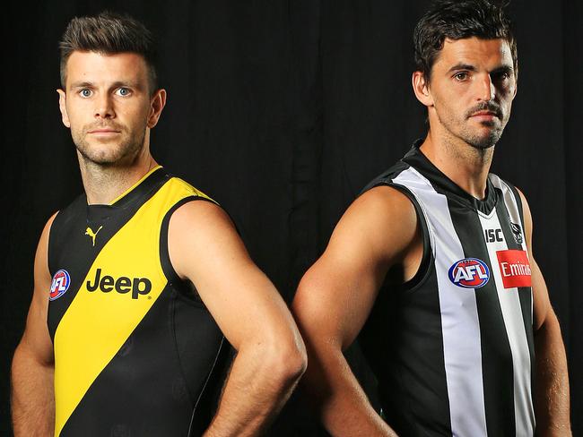 2019 AFL Captains Day. Richmond's Trent Cotchin and Collingwood's Scott Pendlebury. Picture: Mark Stewart