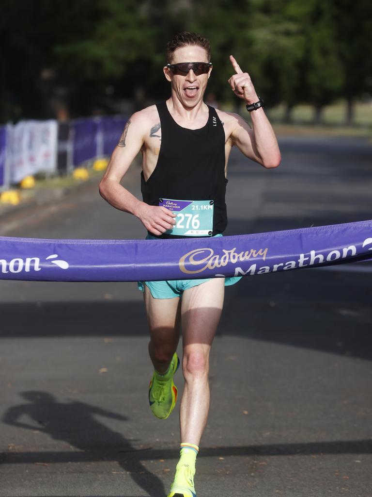 Richie Egan wins the men's half marathon at the Cadbury Marathon in Tasmania last week. Picture: Nikki Davis-Jones