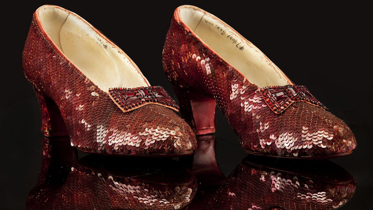 A pair of Dorothy’s ruby red shoes from the movie The Wizard of Oz are the most expensive shoes ever. There were several pairs of these shoes used in the 1939 film. Picture: AFP