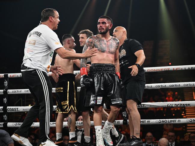 Fenech and Savva meet in the ring. Picture: Grant Trouville