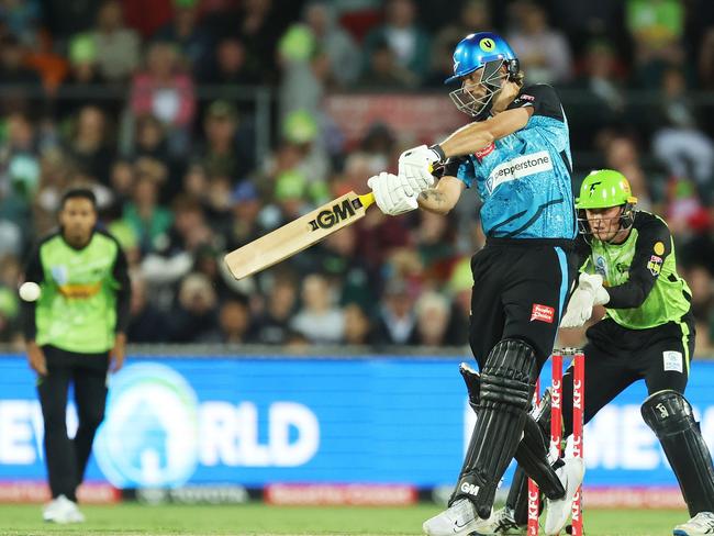 Matthew Short smashed an unbeaten 74 to steer the Strikers to victory against the Thunder when they played at Manuka Oval this season. Picture: Getty Images