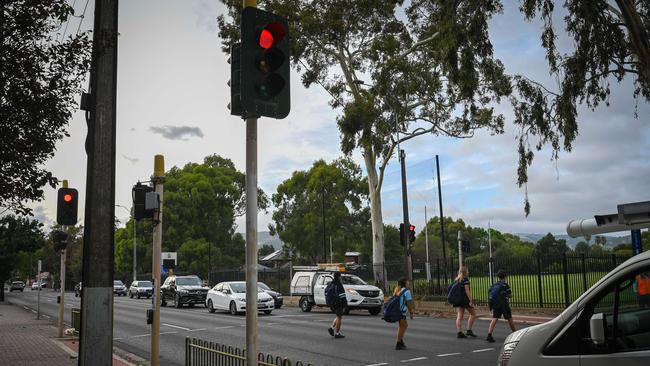 Two students were horrifically injured when a truck drove through a red light at the Marryatville crossing in March. Picture: Naomi Jellicoe